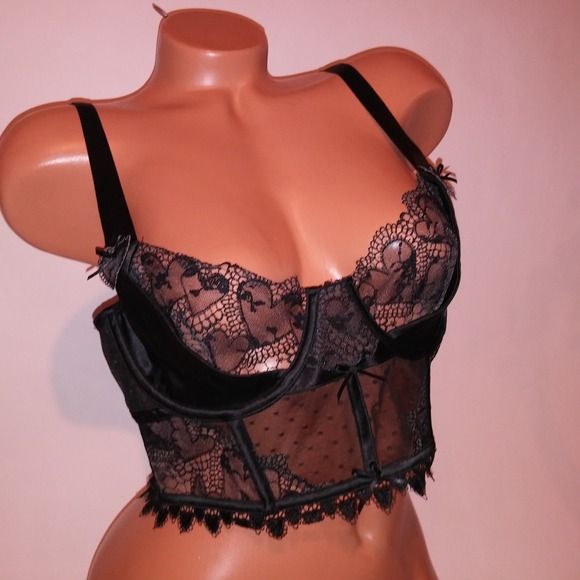 For Love Lemons x Victoria Secret Bra Large Unlined Long Line Black Hearts New